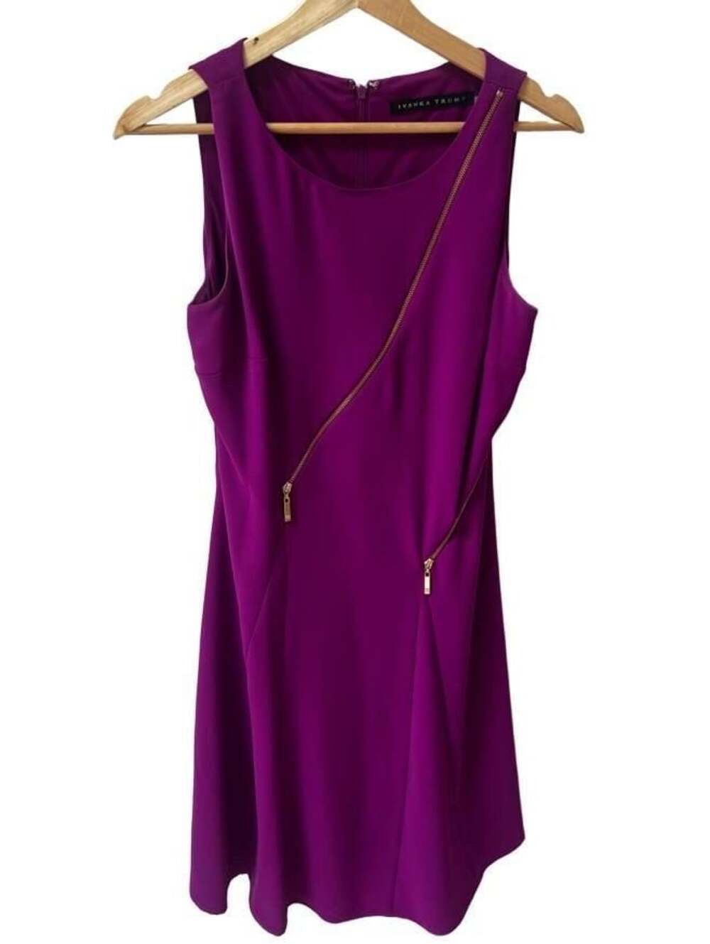 Ivanka Trump Purple Sleeveless Sheath Dress with Exposed Gold Zipper Size 6